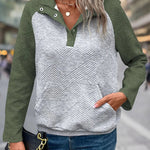 Contrast Textured Long Sleeve Sweatshirt - runwayfashionista.com