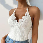 Halter Neck Lace Bodysuit - runwayfashionista.com