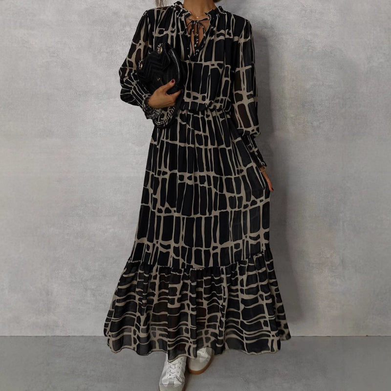 Elegant Long Sleeve Maxi Dress - Black