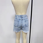 Broken hole slim fit tassel denim shorts