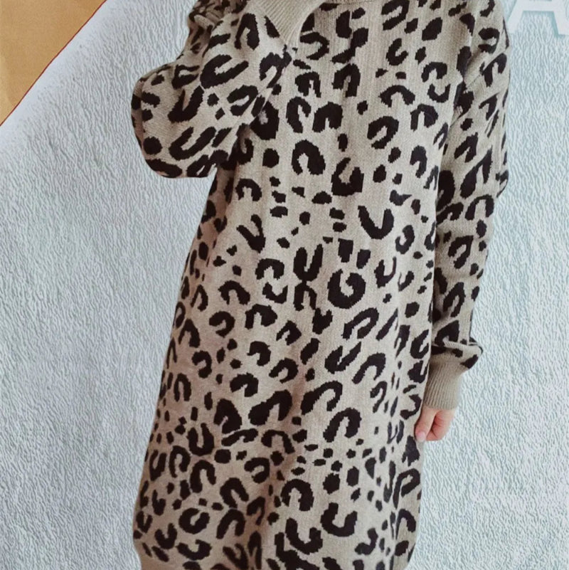 Leopard Round Neck Long Sleeve Sweater - runwayfashionista.com