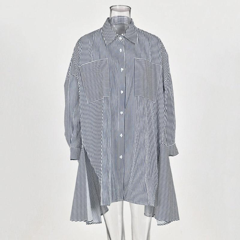 Loose Silhouette Long Striped Shirt