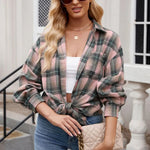 Plaid Collared Neck Long Sleeve Shirt - runwayfashionista.com