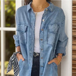 Pocketed Button Up Long Sleeve Denim Jacket - runwayfashionista.com