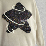 Contrast Star Round Neck Long Sleeve Sweater - runwayfashionista.com