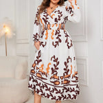 Plus Size Printed Surplice Flounce Sleeve Dress - runwayfashionista.com