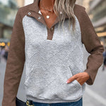 Contrast Textured Long Sleeve Sweatshirt - runwayfashionista.com