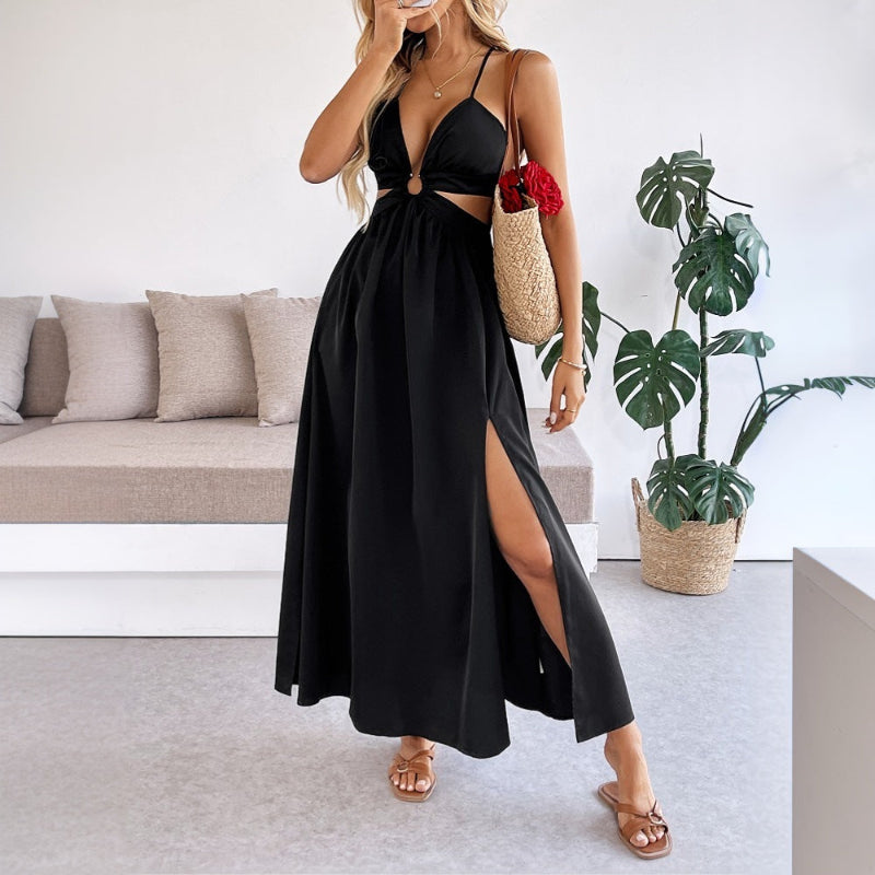 Elegant Sleeveless Suspender Dress - runwayfashionista.com