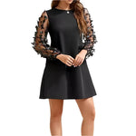 Round neck butterfly mesh long sleeve mini dress - runwayfashionista.com