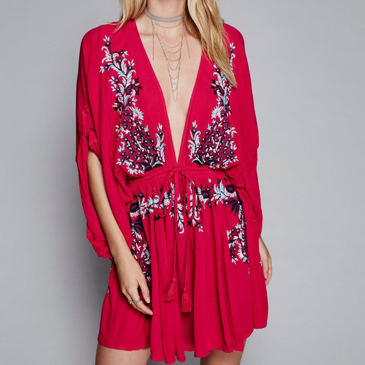 Bohemian V-neck Embroidered Dress