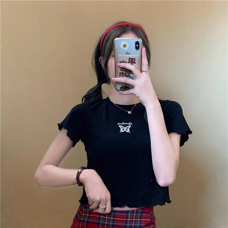 Chic Cartoon Slim Fit Short Sleeve Top - black