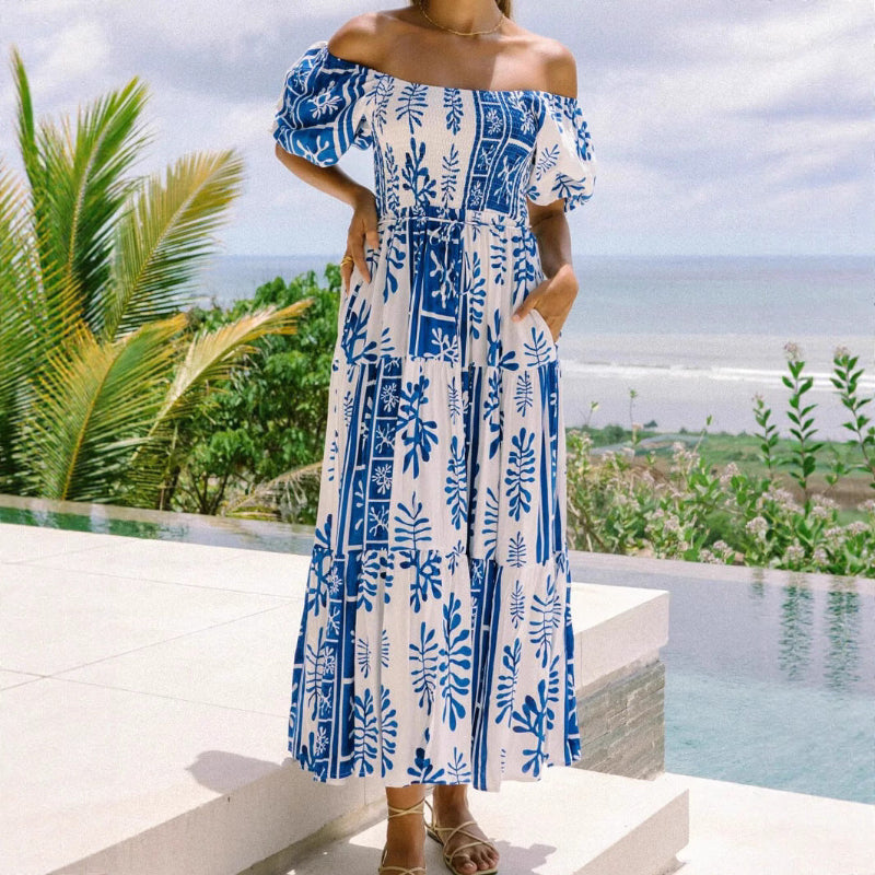 One Shoulder Multi-Way Pocket Maxi Dress - Blue