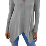 V-Neck Long Sleeve T-Shirt - runwayfashionista.com