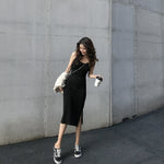 Chic Mid-Length A-Line Strap Dress - black