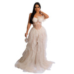 Sleeveless Bustier Mesh Long Gown - pink