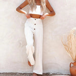 Decorative Button High Waist Pants - runwayfashionista.com