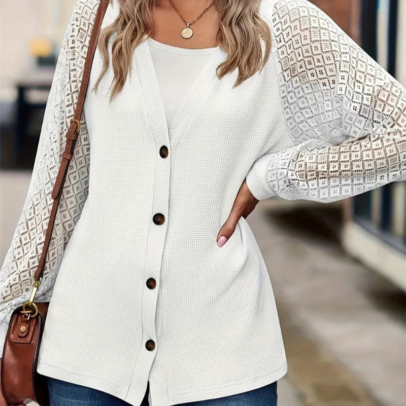 Button Up V-Neck Long Sleeve Outerwear - runwayfashionista.com