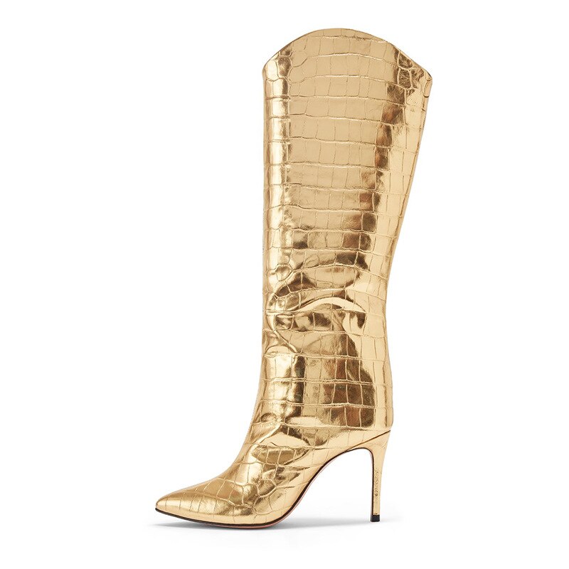 Slip on Gold Knee High Boots