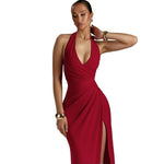 Seductive V-Neck High Slit Maxi Dress - Red