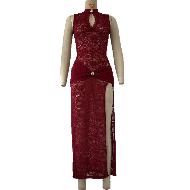 Hollow Out High Slit Slim Fit Sleeveless Midi Dress