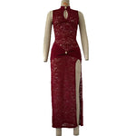 Hollow Out High Slit Slim Fit Sleeveless Midi Dress