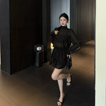 Sheer Queen: Half High Collar Chiffon Set