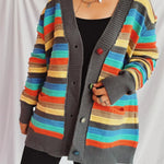 Contrast Stripes Button Up Long Sleeve Cardiganrunwayfashonista.com