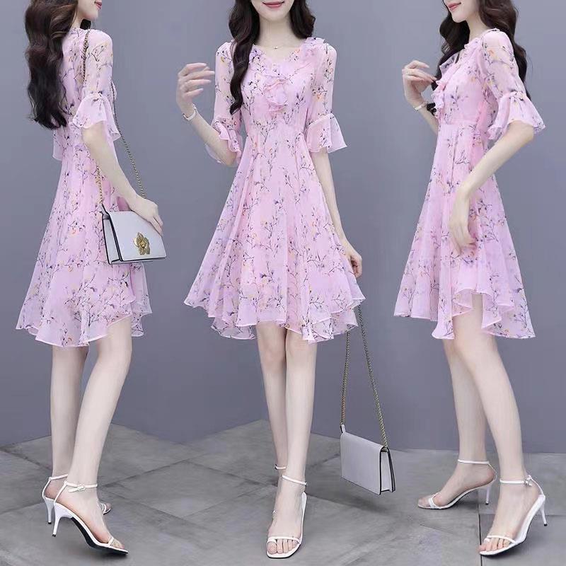 Flared Sleeve Floral Dress