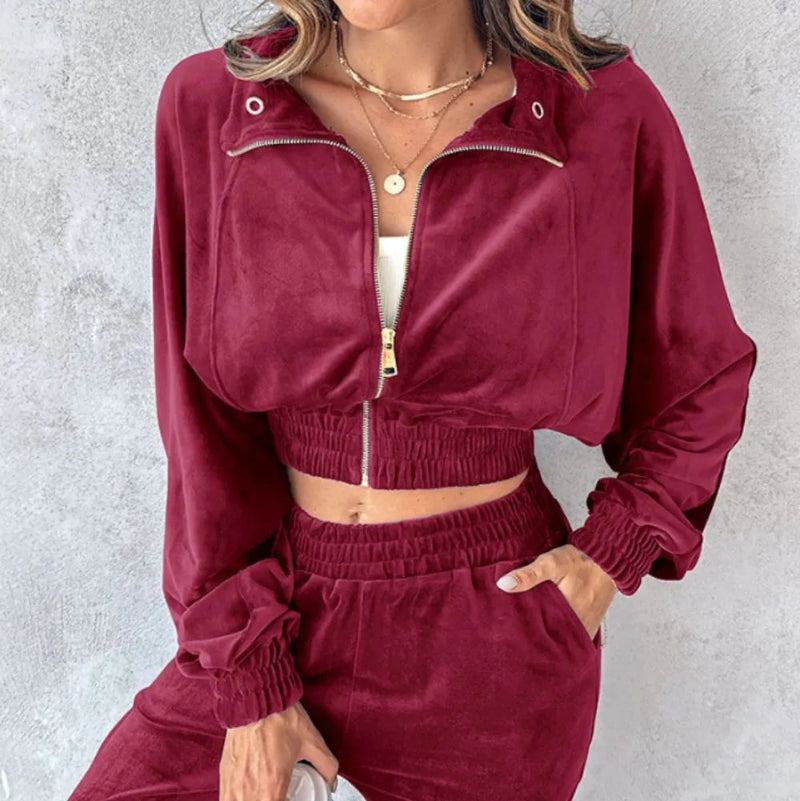 Long Sleeve Cropped Top and Pants Set - runwayfashionista.com