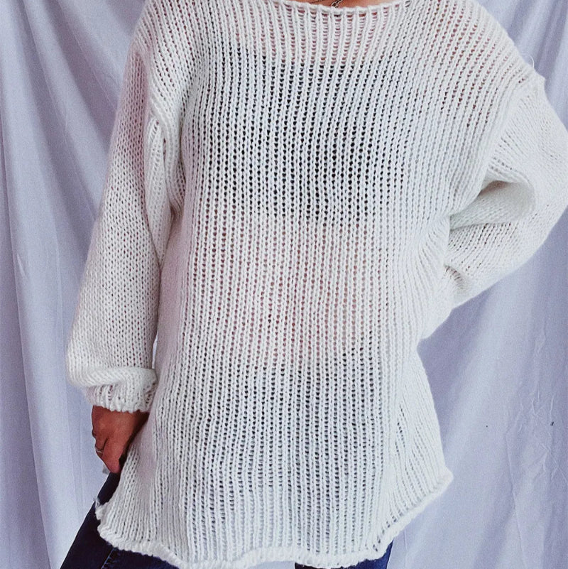 Boat Neck Dropped Shoulder Sweater - runwayfashionista.com