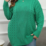 Plus Size Round Neck Long Sleeve Cable-Knit Sweater
