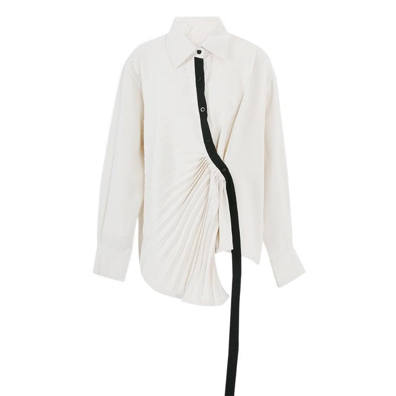 Pleated Irregular Long Sleeved Shirt