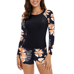 Long Sleeve Printed Panel Surfing Swimwear - runwayfashionista.com