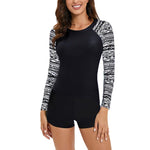 Long Sleeve Printed Panel Surfing Swimwear - runwayfashionista.com