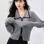 Black and Gray Contrast Double-Zipper Knit Cardigan