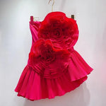 Slash Neck Sleeveless Strapless Party Blouses - rose red