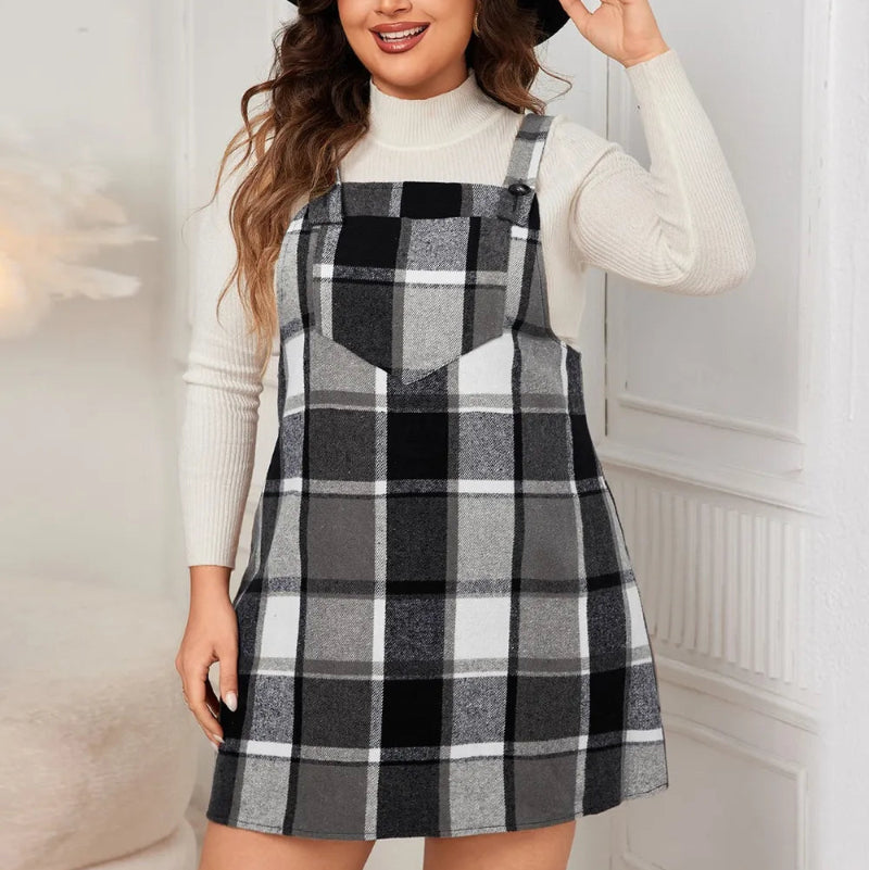 Edgy Plus Size Plaid Overall Mini Dress