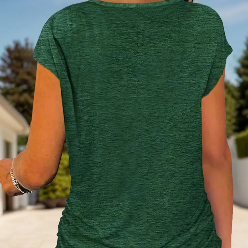 Full Size Half Zip Cap Sleeve T-Shirt -runwayfashionista.com