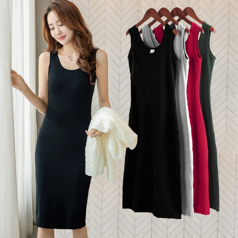 Basic Sleeveless Midi Dress - black