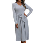 Surplice tie waist long sleeve midi dress - runwayfashionista.com
