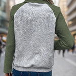 Contrast Textured Long Sleeve Sweatshirt - runwayfashionista.com