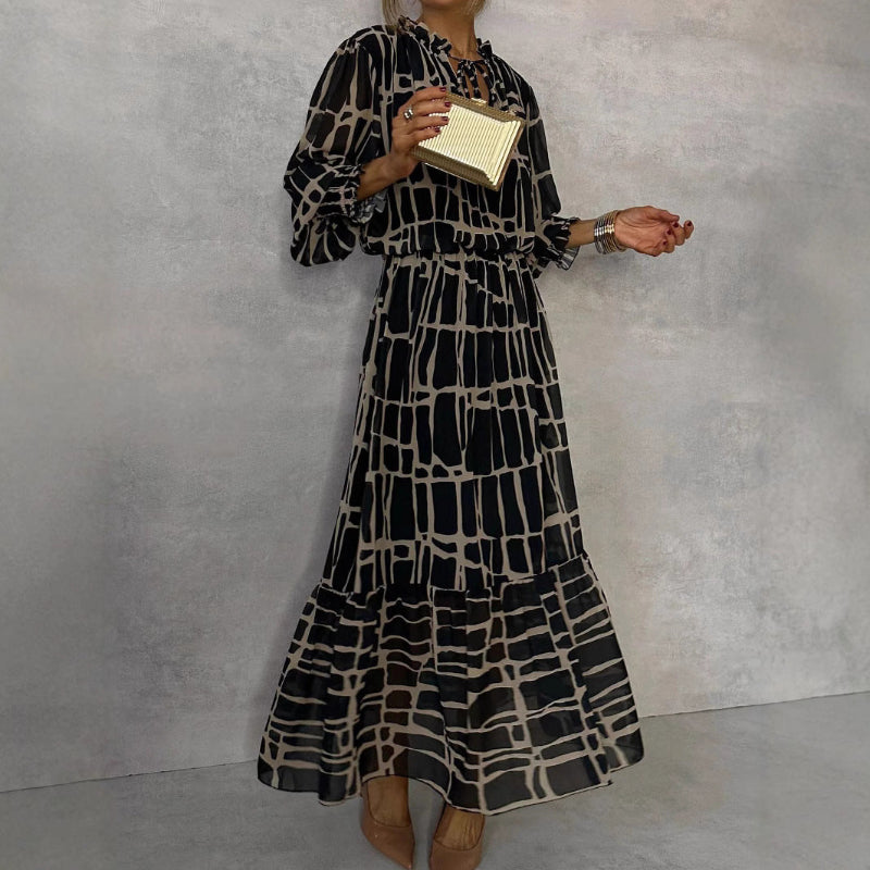 Elegant Long Sleeve Maxi Dress - Black