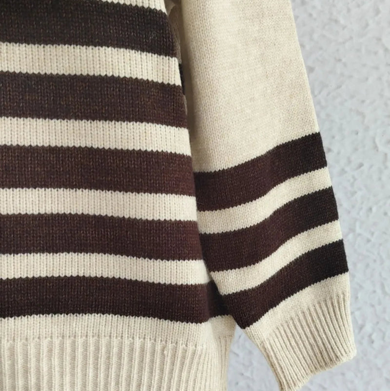 Striped Dropped Shoulder Long Sleeve Sweater - runwayfashionista.com