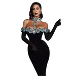Rhinestone Flower Red Carpet Dress