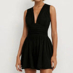 Pleats and Decorative Grooves Sleeveless Romper - rnwayfashionista.com