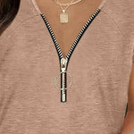 Full Size Half Zip Cap Sleeve T-Shirt -runwayfashionista.com