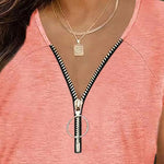 Full Size Half Zip Cap Sleeve T-Shirt -runwayfashionista.com