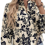 Printed notched long sleeve shirt -runwayfashionista.com