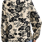 Printed notched long sleeve shirt -runwayfashionista.com