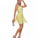 Tight Shoulder Strap Tassel Mini Dress